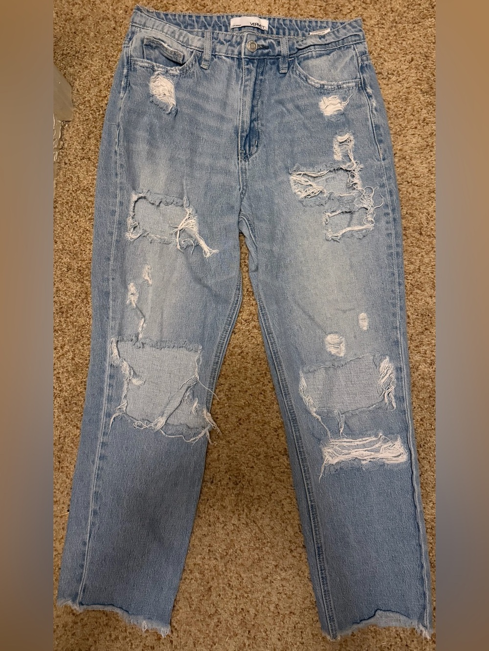 VERVET Los Angeles Size 28 Distressed High Rise Straight Leg Jeans Raw Hem